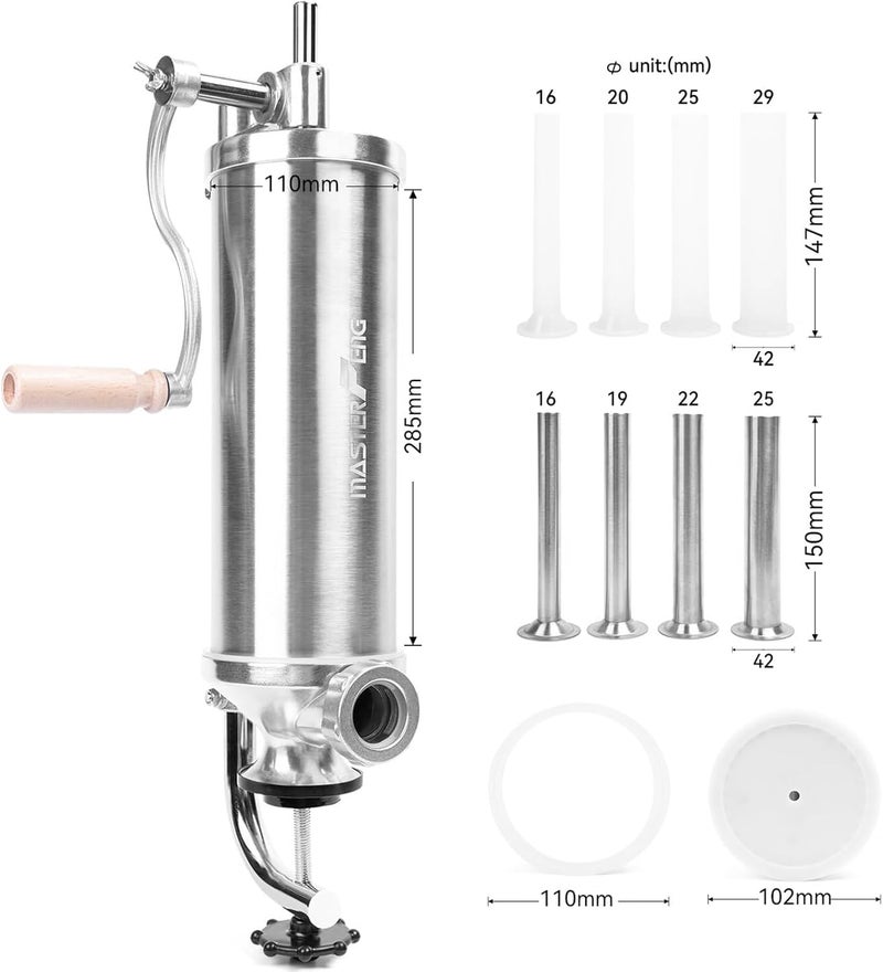 MASTER FENG 5 LBS Sausage Stuffer Vertical Stainless Steel Stuffing Maker Machine Packed with 8 Stuffing Funnels and 1 Silicone Piston - Image 2